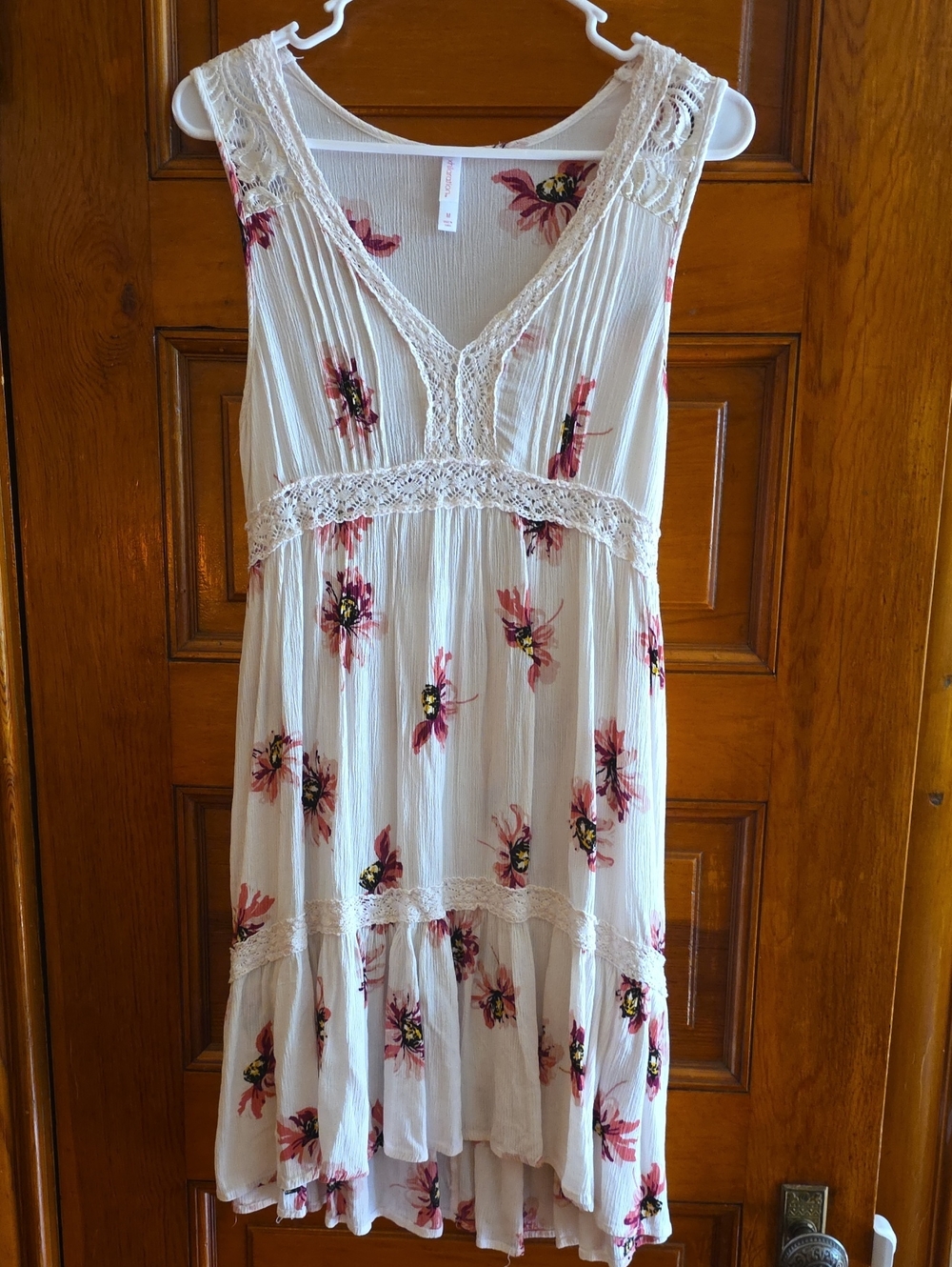 Xhilaration Boho Cream Midi Dress Pink Floral Tie Back